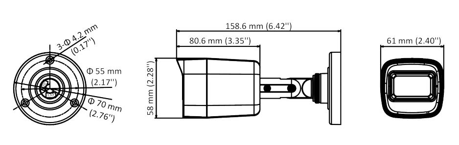 wymiary kamery tubowej DS-2CE16H0T-ITFS