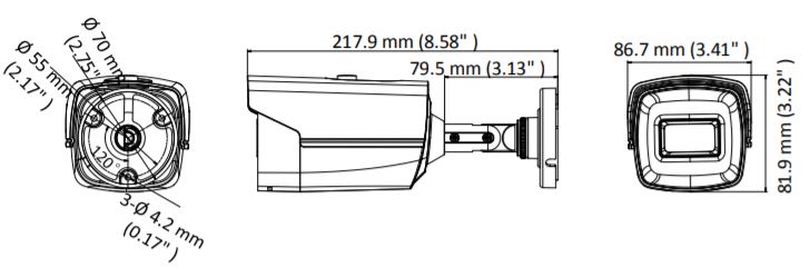 DS-2CE16U1T-IT3F(2.8MM) - wymiary kamery tulejowej